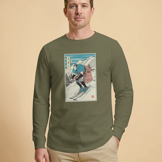 Samurai Ski Winter Sport Ukiyo-e Unisex Long Sleeve Tee - Samurai Original