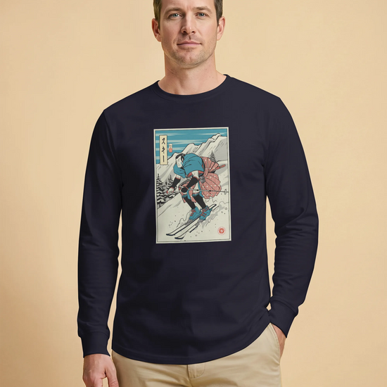 Samurai Ski Winter Sport Ukiyo-e Unisex Long Sleeve Tee - Samurai Original