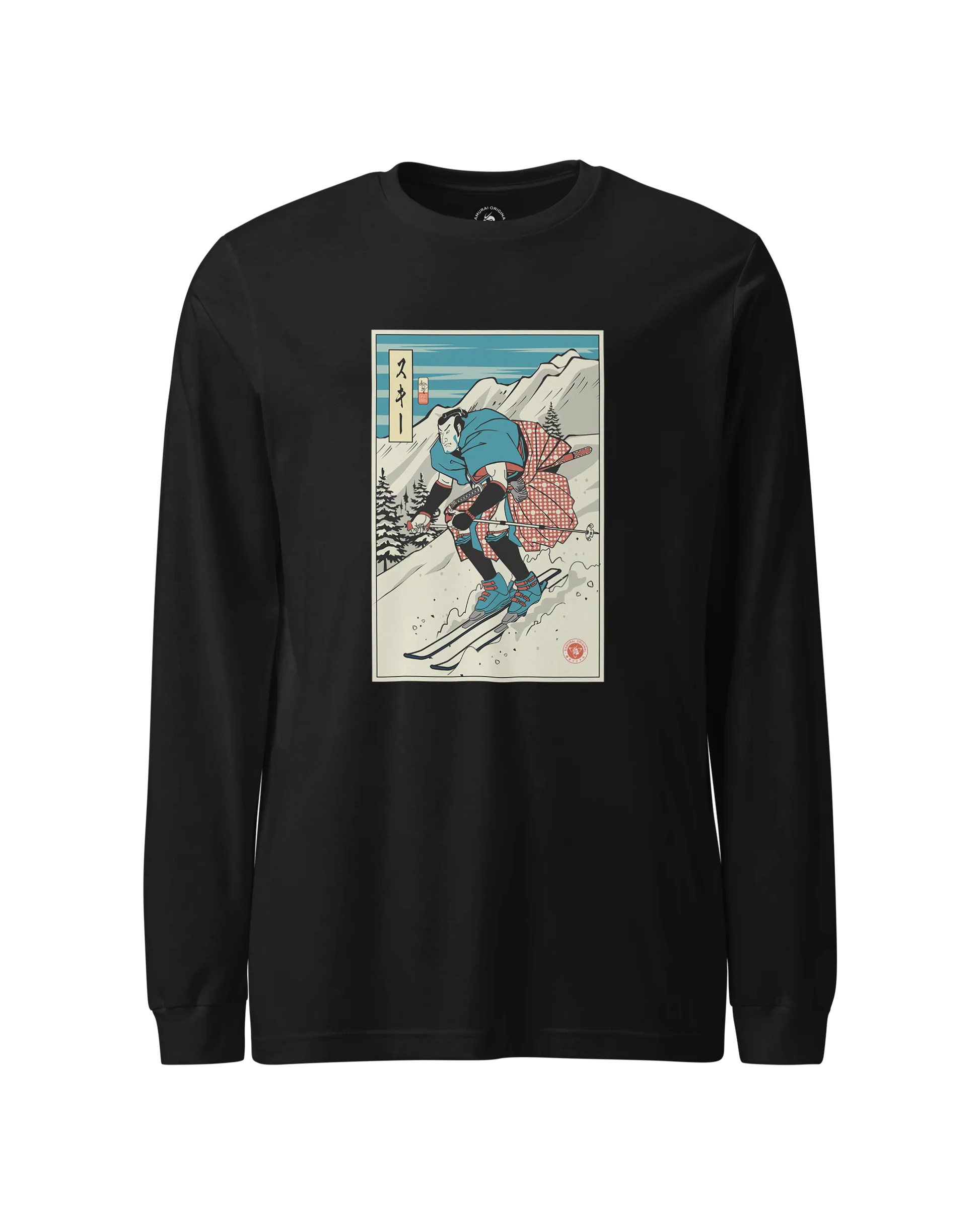 Samurai Ski Winter Sport Ukiyo-e Unisex Long Sleeve Tee Black - Samurai Original