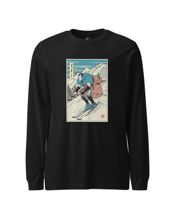 Samurai Ski Winter Sport Ukiyo-e Unisex Long Sleeve Tee Black - Samurai Original