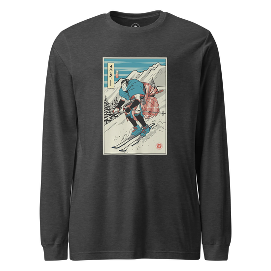 Samurai Ski Winter Sport Ukiyo-e Unisex Long Sleeve Tee Dark Grey Heather - Samurai Original