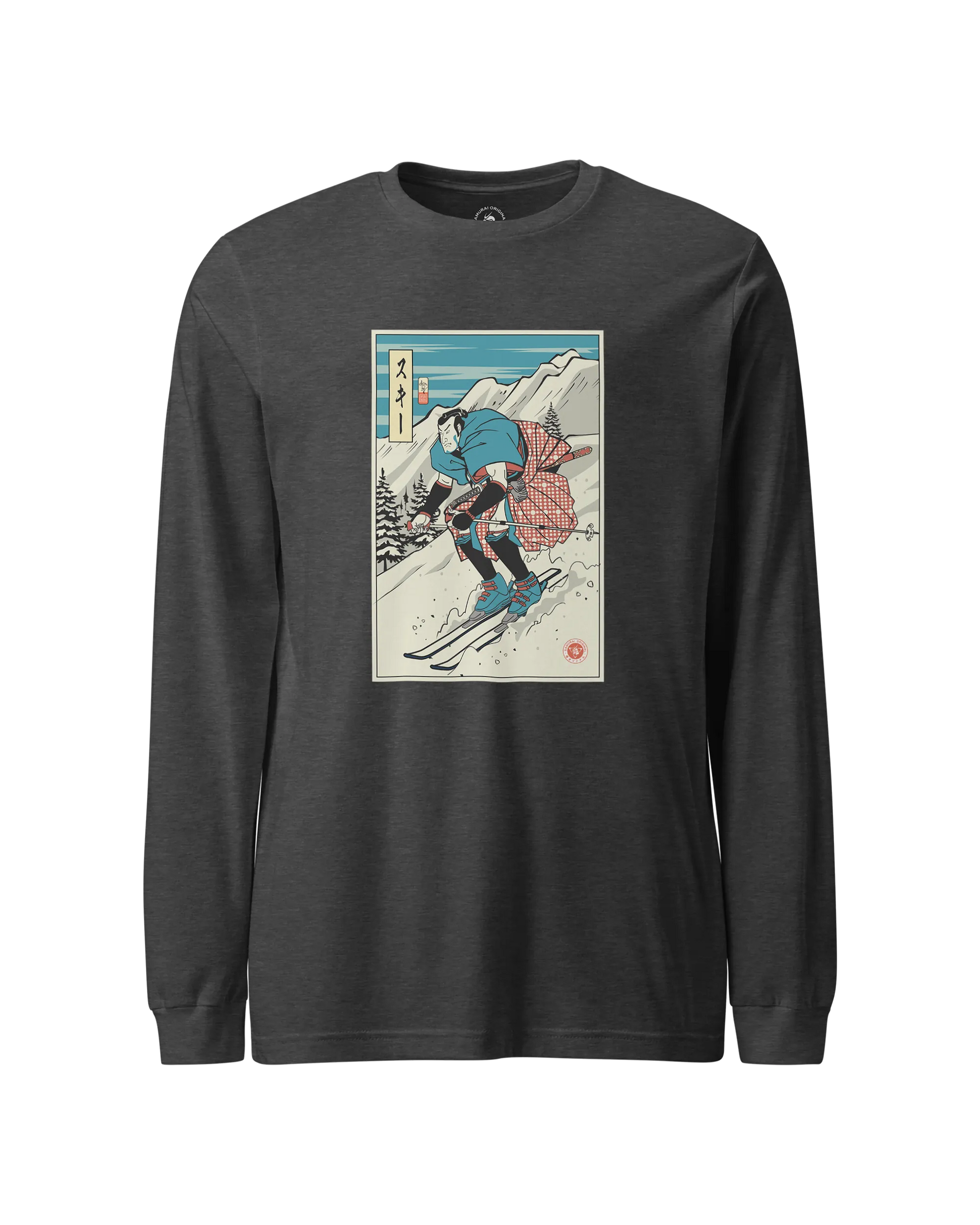 Samurai Ski Winter Sport Ukiyo-e Unisex Long Sleeve Tee Dark Grey Heather - Samurai Original