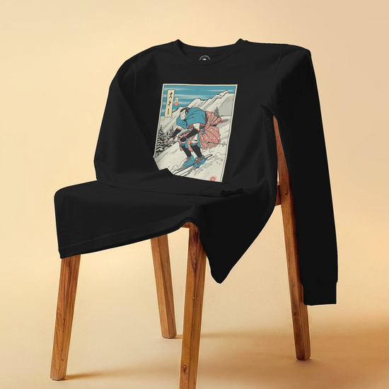 Samurai Ski Winter Sport Ukiyo-e Unisex Long Sleeve Tee - Samurai Original