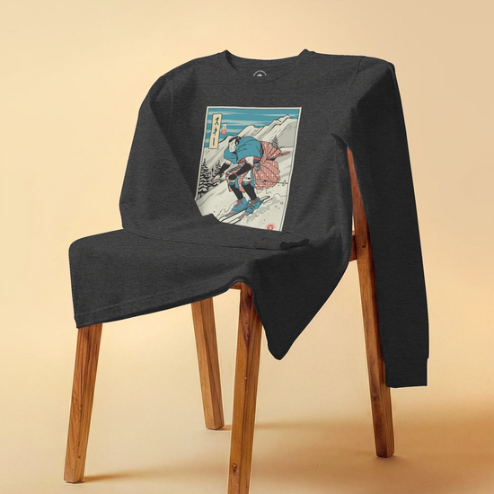 Samurai Ski Winter Sport Ukiyo-e Unisex Long Sleeve Tee - Samurai Original