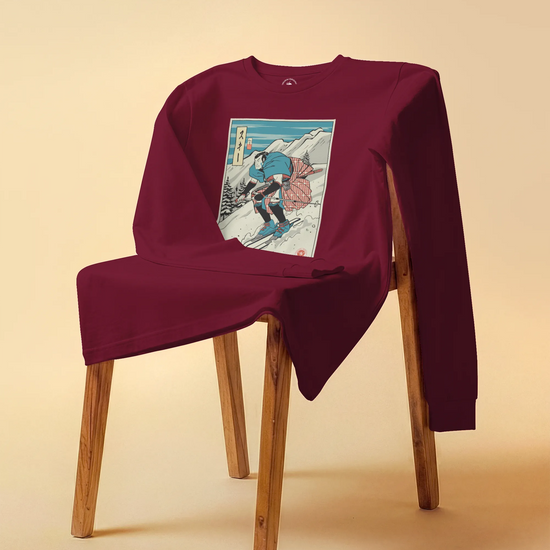 Samurai Ski Winter Sport Ukiyo-e Unisex Long Sleeve Tee - Samurai Original