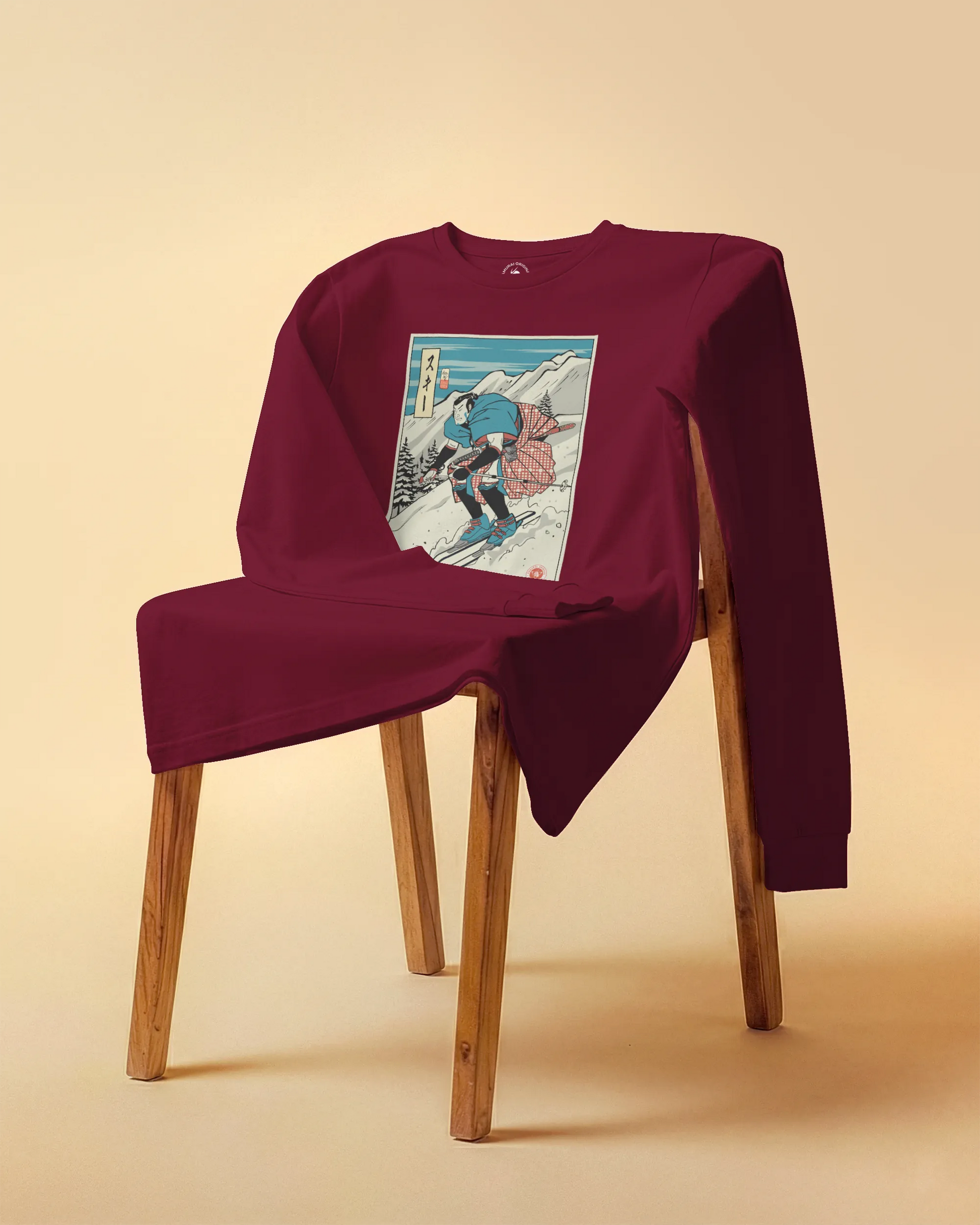 Samurai Ski Winter Sport Ukiyo-e Unisex Long Sleeve Tee - Samurai Original