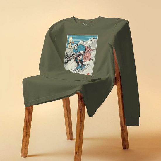 Samurai Ski Winter Sport Ukiyo-e Unisex Long Sleeve Tee - Samurai Original