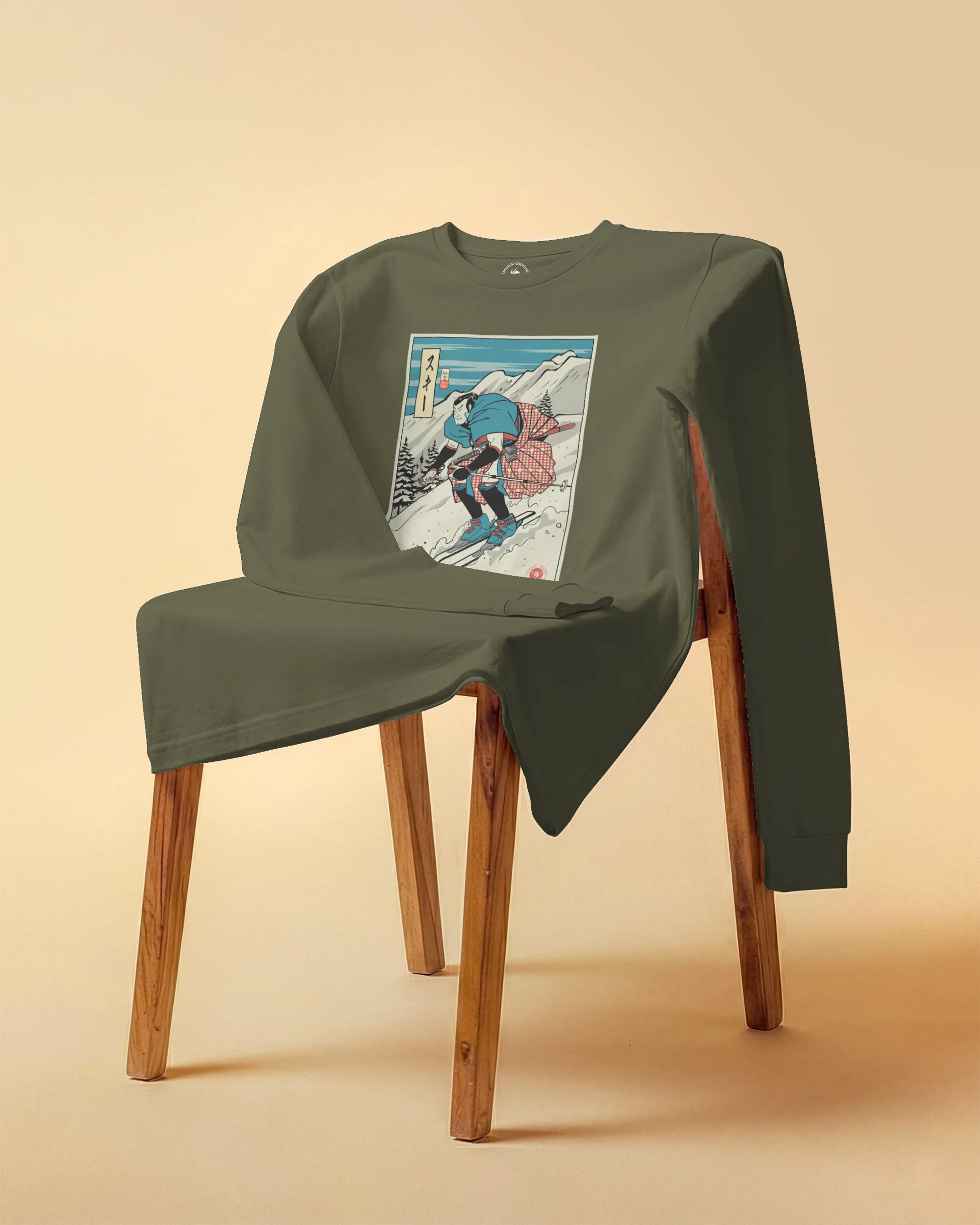 Samurai Ski Winter Sport Ukiyo-e Unisex Long Sleeve Tee - Samurai Original