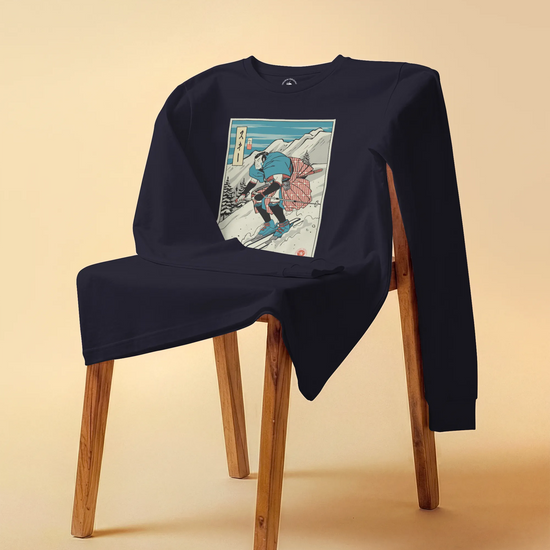 Samurai Ski Winter Sport Ukiyo-e Unisex Long Sleeve Tee - Samurai Original