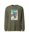 Samurai Ski Winter Sport Ukiyo-e Unisex Long Sleeve Tee Military Green - Samurai Original