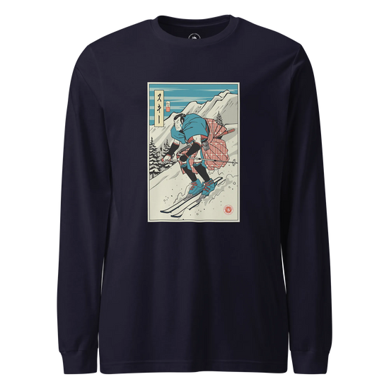 Samurai Ski Winter Sport Ukiyo-e Unisex Long Sleeve Tee Navy - Samurai Original