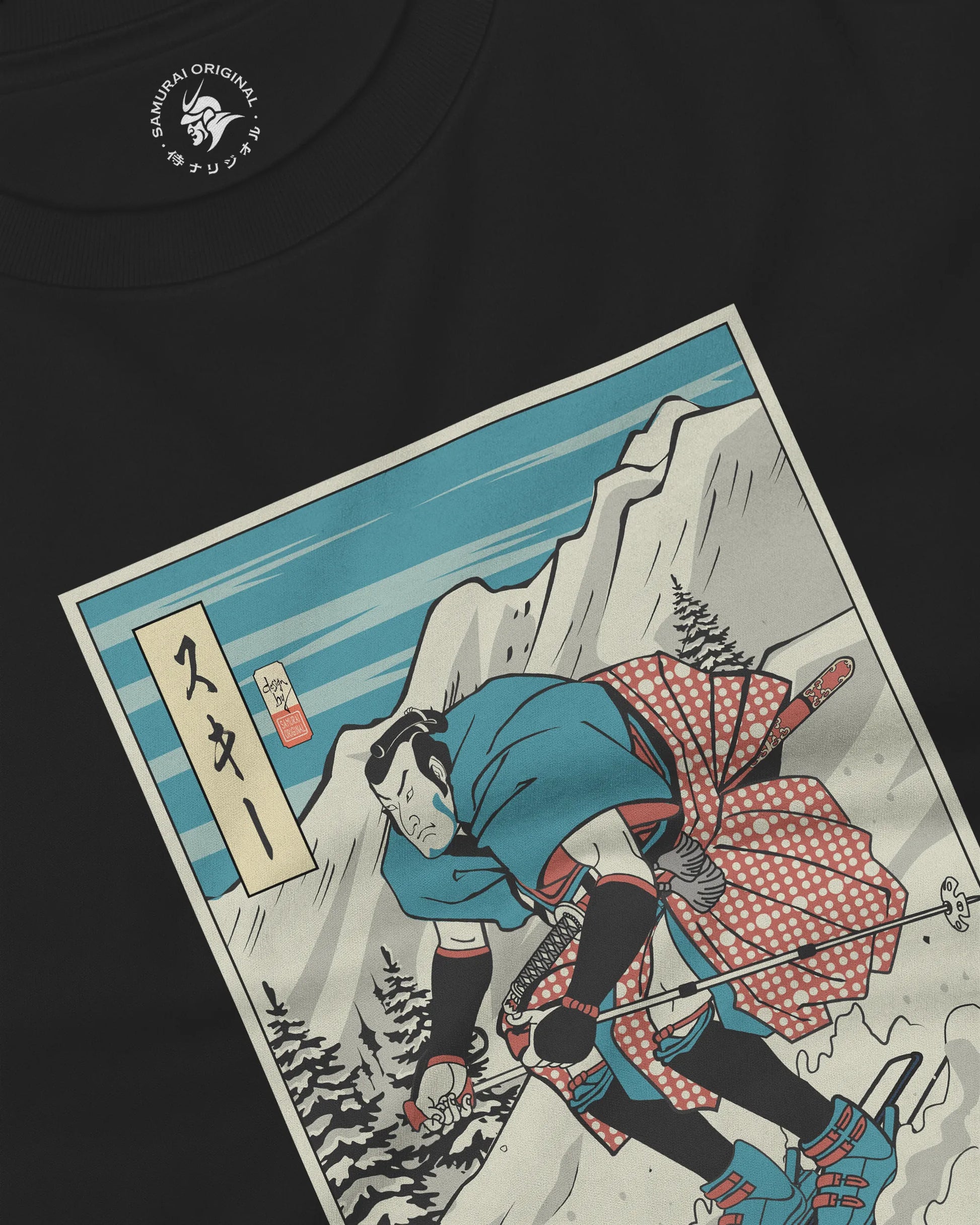 Samurai Ski Winter Sport Ukiyo-e Unisex Long Sleeve Tee - Samurai Original