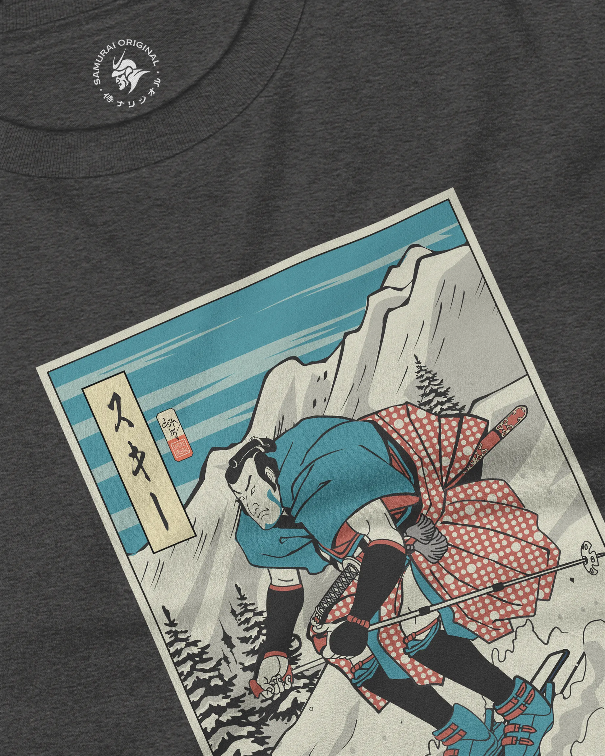 Samurai Ski Winter Sport Ukiyo-e Unisex Long Sleeve Tee - Samurai Original