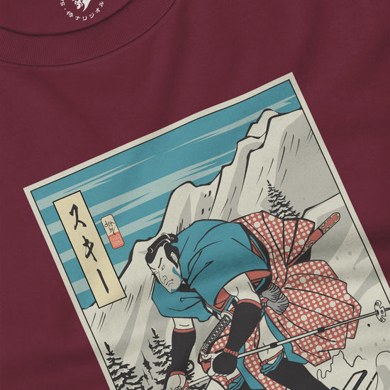 Samurai Ski Winter Sport Ukiyo-e Unisex Long Sleeve Tee - Samurai Original