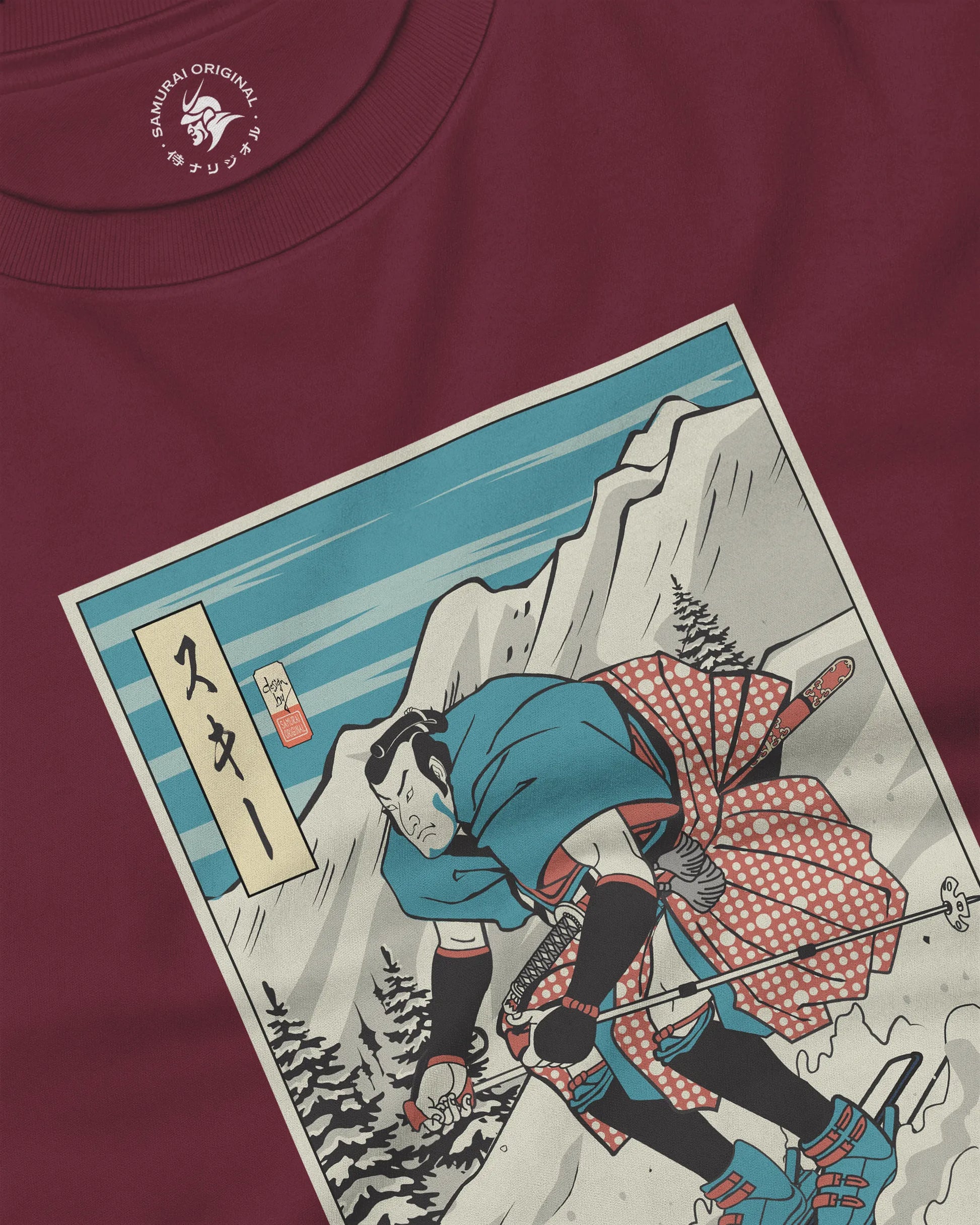 Samurai Ski Winter Sport Ukiyo-e Unisex Long Sleeve Tee - Samurai Original