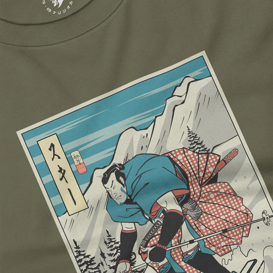 Samurai Ski Winter Sport Ukiyo-e Unisex Long Sleeve Tee - Samurai Original