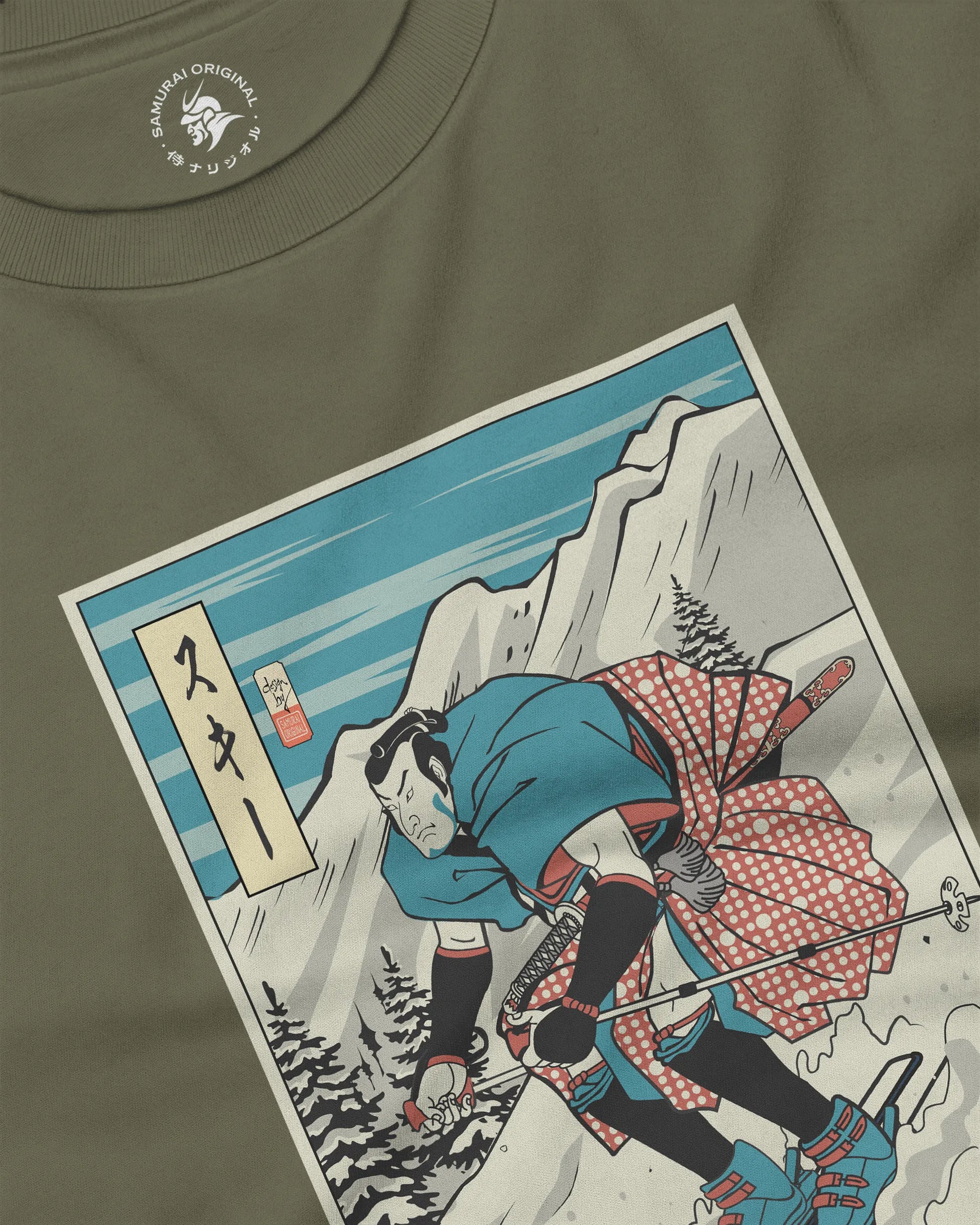 Samurai Ski Winter Sport Ukiyo-e Unisex Long Sleeve Tee - Samurai Original