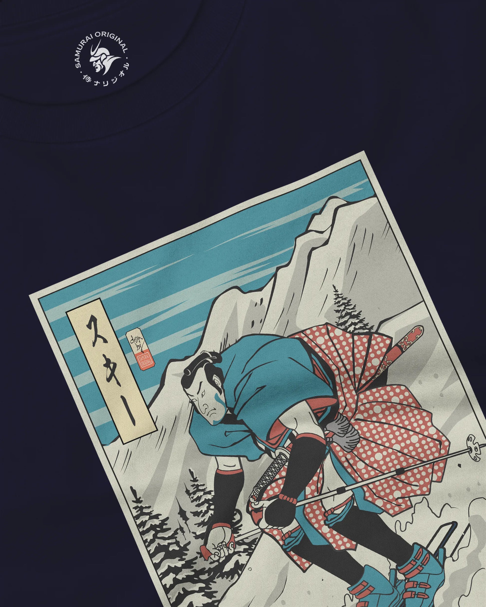 Samurai Ski Winter Sport Ukiyo-e Unisex Long Sleeve Tee - Samurai Original
