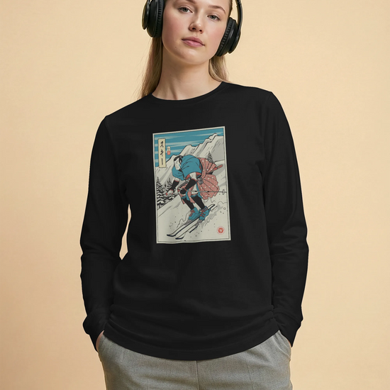 Samurai Ski Winter Sport Ukiyo-e Unisex Long Sleeve Tee - Samurai Original