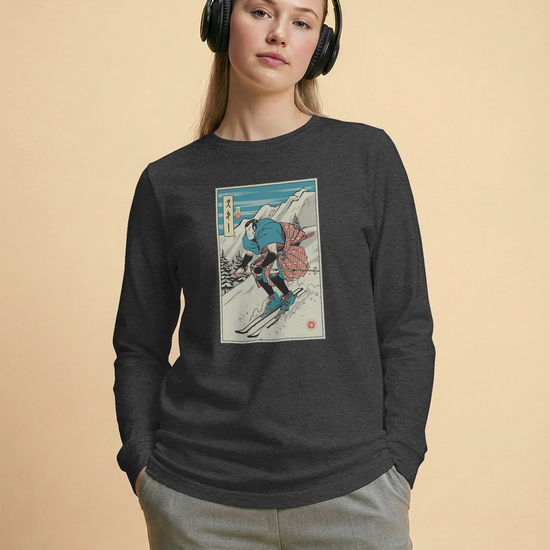 Samurai Ski Winter Sport Ukiyo-e Unisex Long Sleeve Tee - Samurai Original