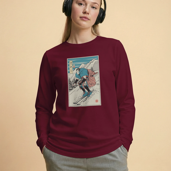 Samurai Ski Winter Sport Ukiyo-e Unisex Long Sleeve Tee - Samurai Original