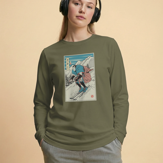 Samurai Ski Winter Sport Ukiyo-e Unisex Long Sleeve Tee - Samurai Original