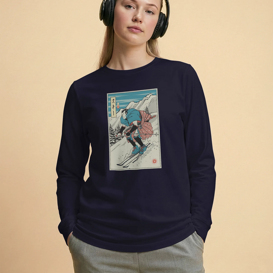 Samurai Ski Winter Sport Ukiyo-e Unisex Long Sleeve Tee - Samurai Original