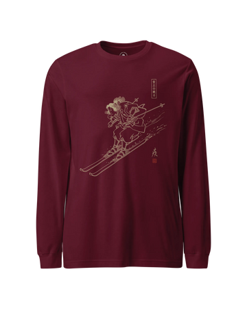 Samurai Skiing Japanese Ukiyo-e Unisex Long Sleeve Tee No.4