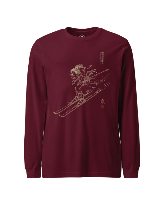 Samurai Skiing Japanese Ukiyo-e Unisex Long Sleeve Tee No.4