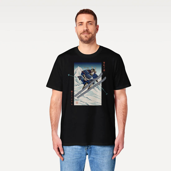 Skiing Samurai Ukiyo-e Organic T-shirt - Samurai Original