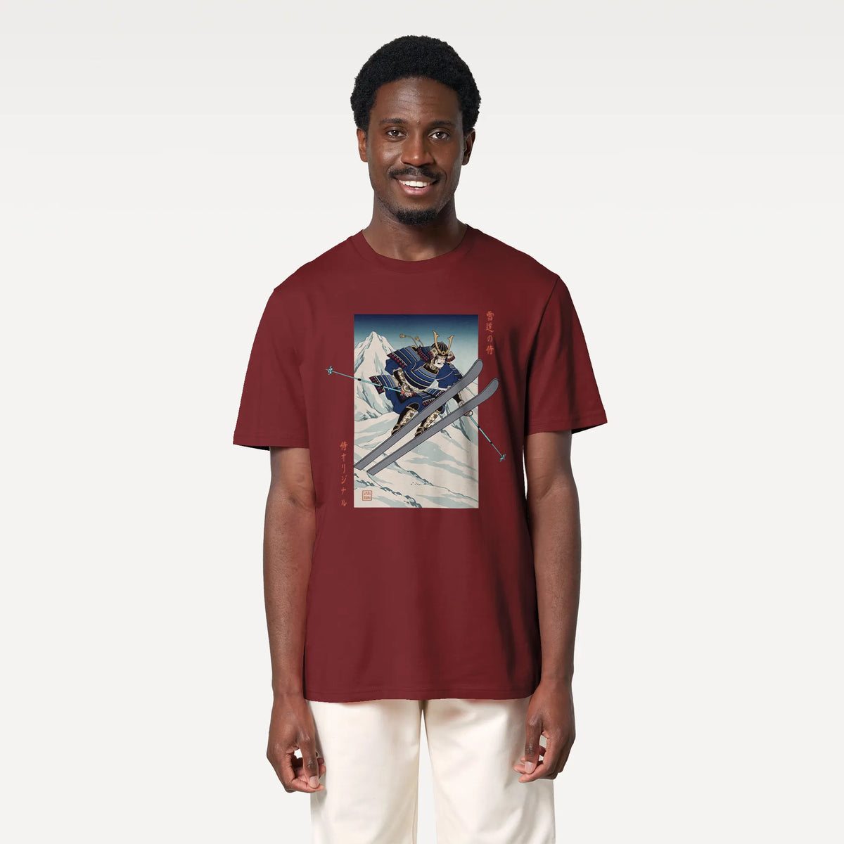Skiing Samurai Ukiyo-e Organic T-shirt - Samurai Original