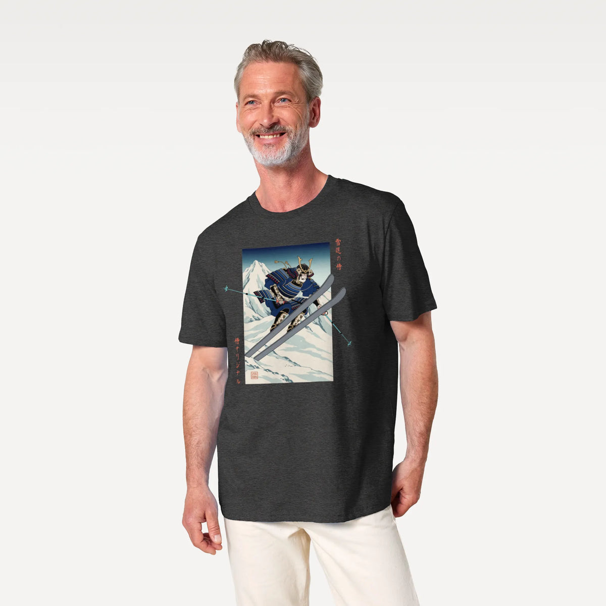 Skiing Samurai Ukiyo-e Organic T-shirt - Samurai Original