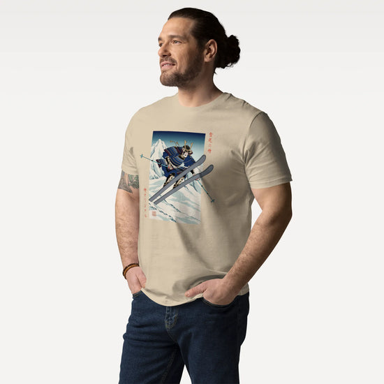 Skiing Samurai Ukiyo-e Organic T-shirt - Samurai Original