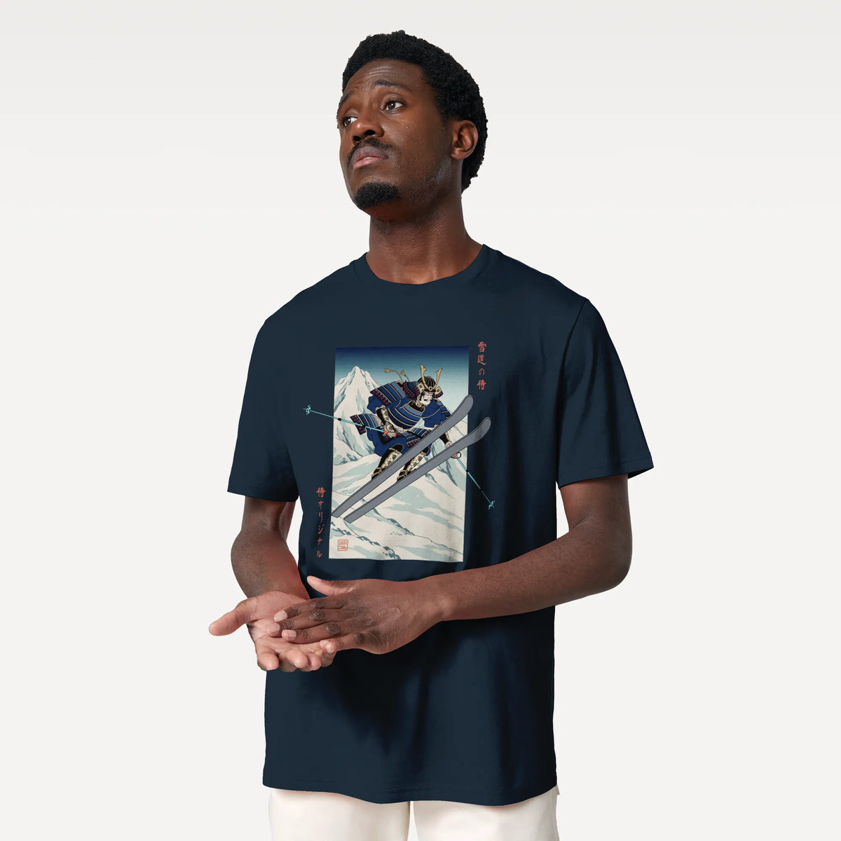Skiing Samurai Ukiyo-e Organic T-shirt - Samurai Original