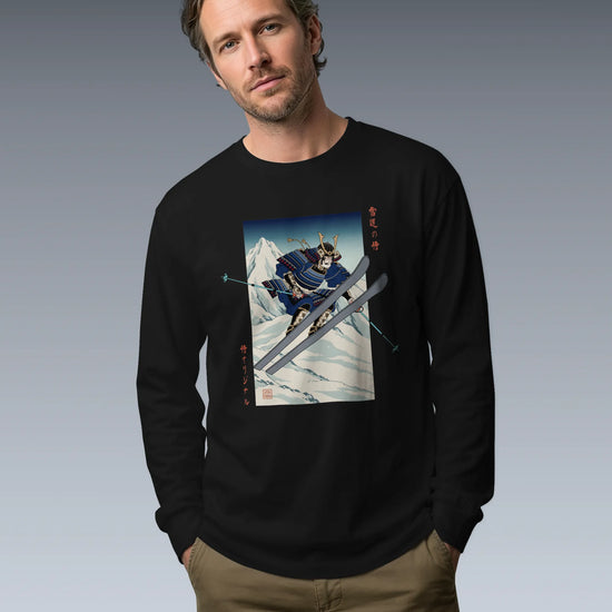 Skiing Samurai Ukiyo-e Unisex Long Sleeve Tee - Samurai Original