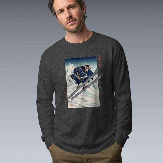 Skiing Samurai Ukiyo-e Unisex Long Sleeve Tee - Samurai Original