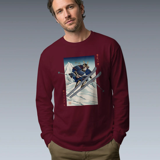 Skiing Samurai Ukiyo-e Unisex Long Sleeve Tee - Samurai Original