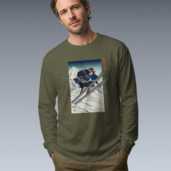Skiing Samurai Ukiyo-e Unisex Long Sleeve Tee - Samurai Original