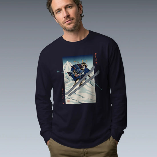 Skiing Samurai Ukiyo-e Unisex Long Sleeve Tee - Samurai Original