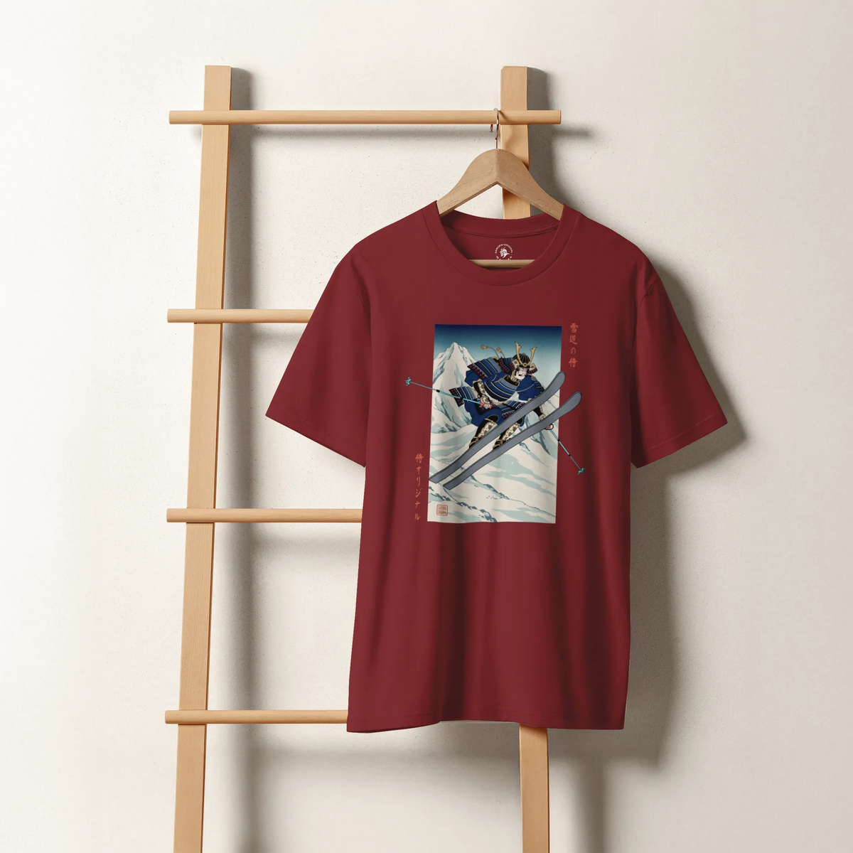 Skiing Samurai Ukiyo-e Organic T-shirt - Samurai Original