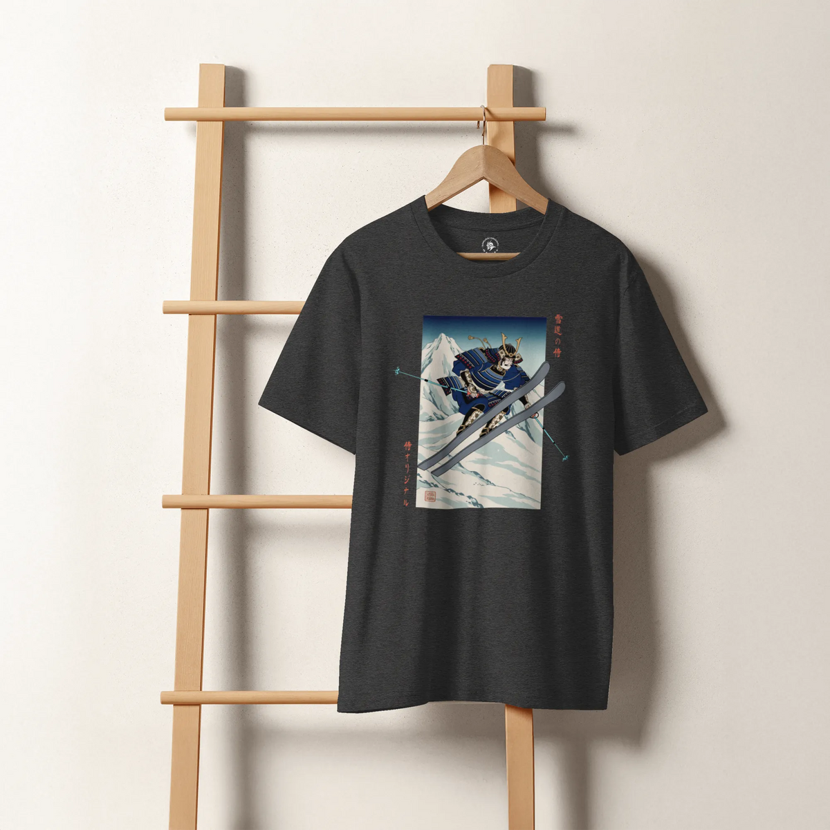 Skiing Samurai Ukiyo-e Organic T-shirt - Samurai Original