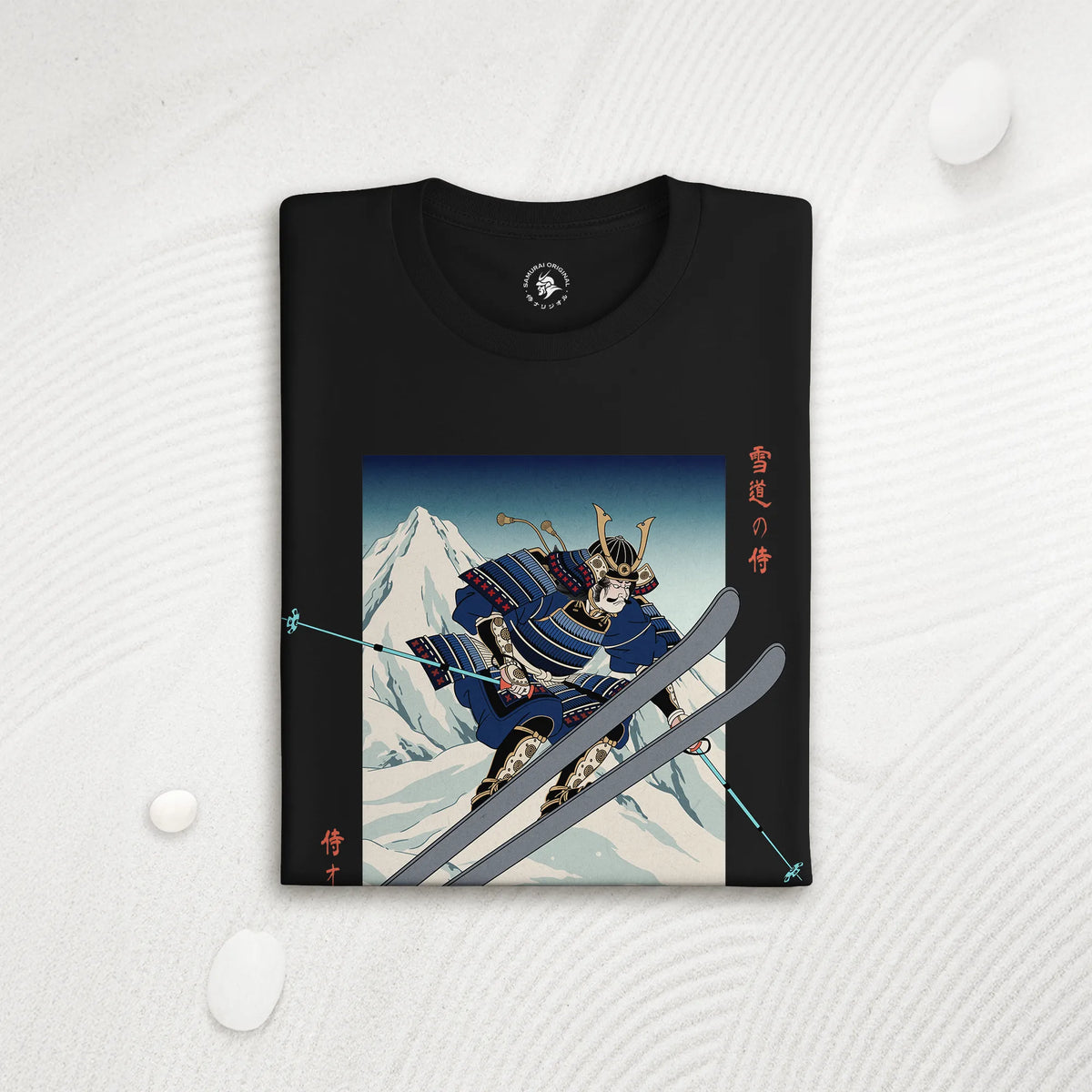 Skiing Samurai Ukiyo-e Organic T-shirt - Samurai Original