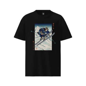 Skiing Samurai Ukiyo-e Organic T-shirt Black - Samurai Original