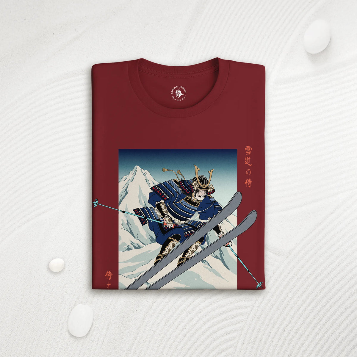 Skiing Samurai Ukiyo-e Organic T-shirt - Samurai Original
