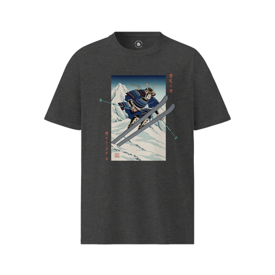 Skiing Samurai Ukiyo-e Organic T-shirt Dark Heather Grey - Samurai Original