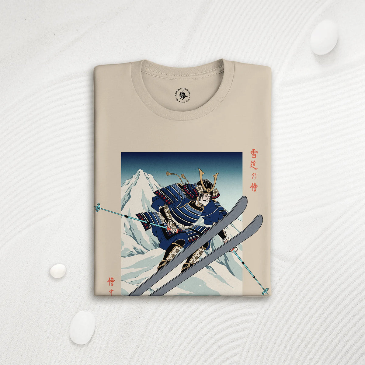 Skiing Samurai Ukiyo-e Organic T-shirt - Samurai Original