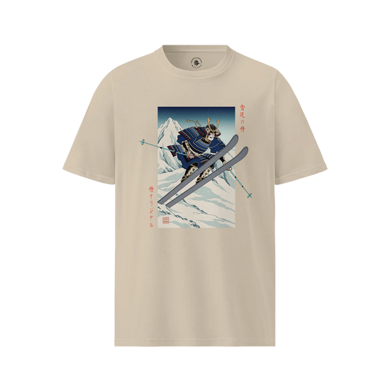 Skiing Samurai Ukiyo-e Organic T-shirt Desert Dust - Samurai Original