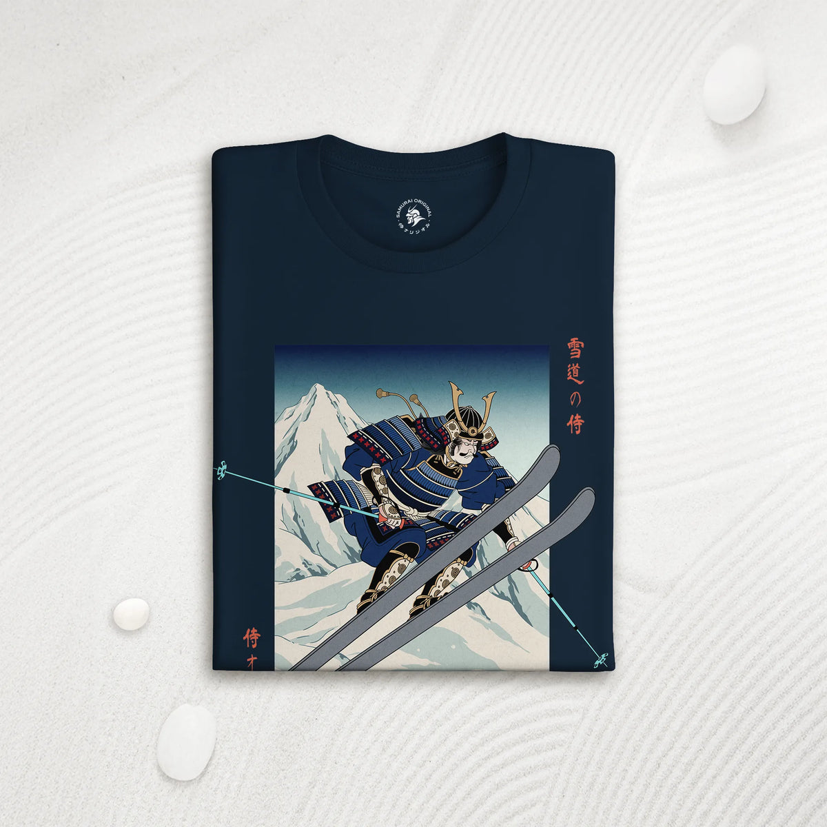 Skiing Samurai Ukiyo-e Organic T-shirt - Samurai Original