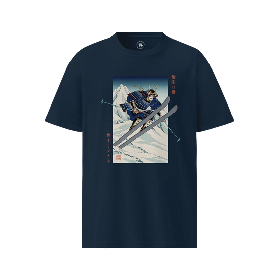 Skiing Samurai Ukiyo-e Organic T-shirt French Navy - Samurai Original