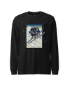 Skiing Samurai Ukiyo-e Unisex Long Sleeve Tee Black - Samurai Original
